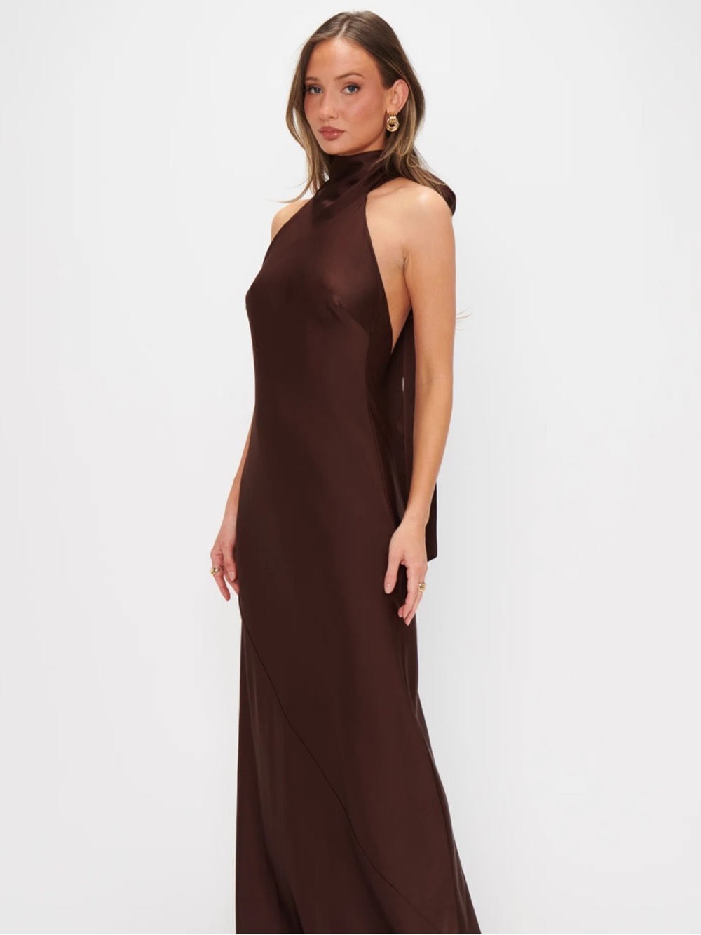 Show Me Your MuMu Chocolate Brown Backless Halter Gown